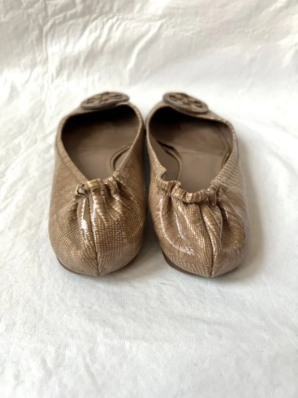 Tory Burch ballet flats womens 9 tan brown leather lizard print slip on shoes